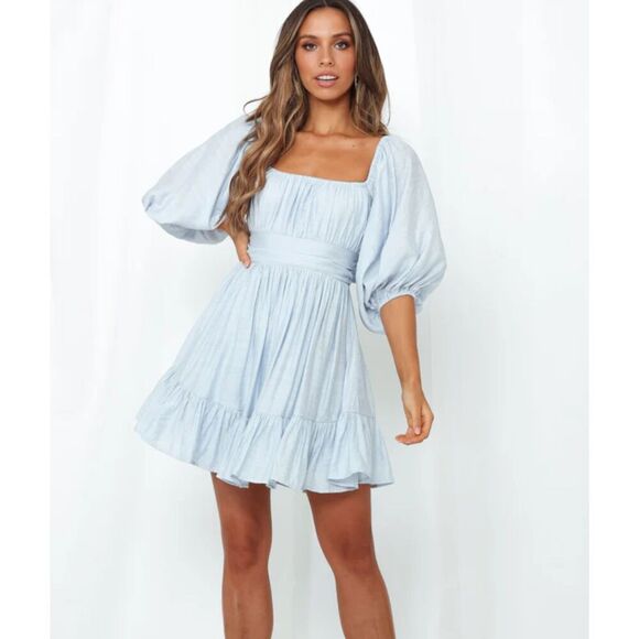 Hello Molly Light Blue Tie Back Dress Size Medium - Picture 3 of 9